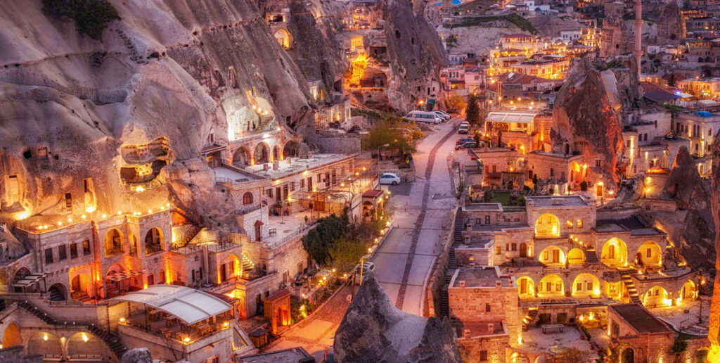 night view of Goreme, Cappadocia, Turkey
