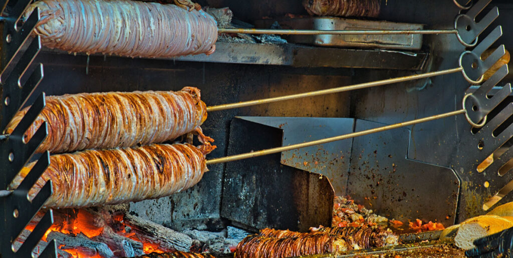 roasted kokoreç, a Turkish street food