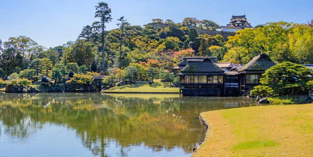 Genkyuen Garden located in Hikone, Japan.